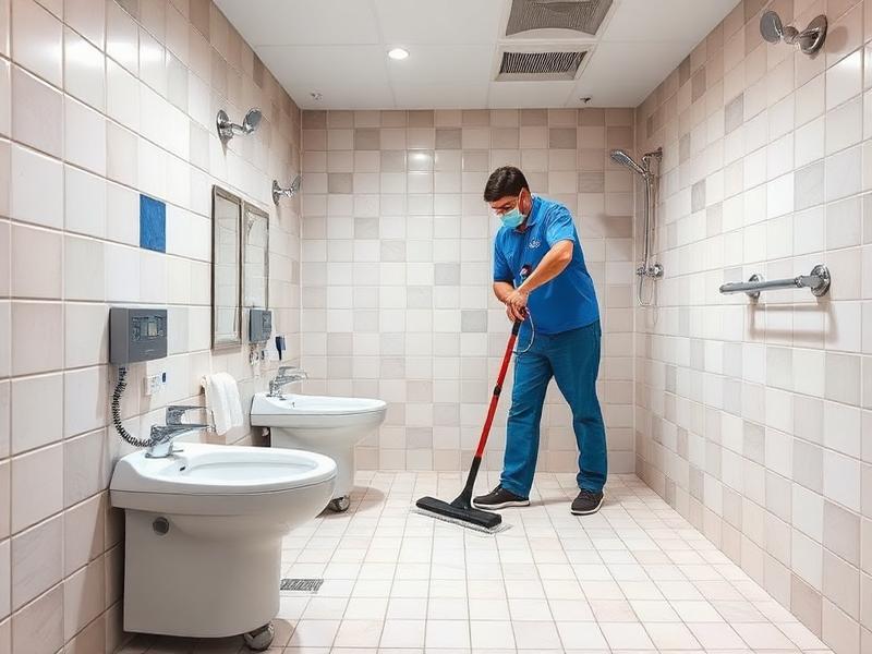 Restroom grout scrubbing and tile brightening